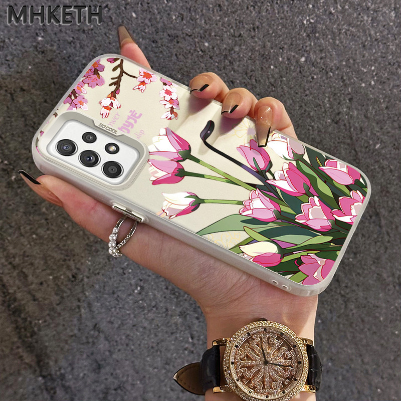 MHKETH เคสสำหรับ Samsung A52 4G A52 5G A52s 5G A51 M40S A50 A50S A53 5G A54 5G เคสโทรศัพท์ทิวลิปสดใส