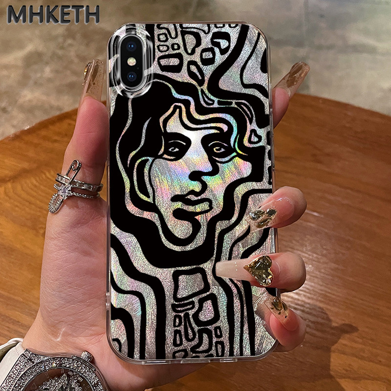 MHKETH เคสสำหรับ iPhone X Xs Max Xr 7 Plus 8 Plus Se 2020 11 Pro Max เคสโทรศัพท์ตัวละครนามธรรม