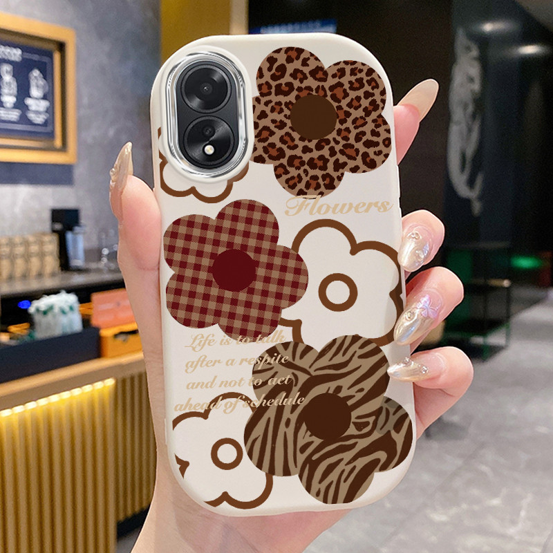 เคสสำหรับ OPPO A18 A38 เคสโทรศัพท์พิมพ์เสือดาวดอกไม้กันกระแทกกลมและอ้วน