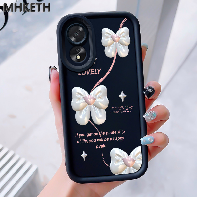 MHKEID เคสสำหรับ OPPO A18 A38 A2x เคสใหม่เคสซิลิโคนติดโบว์ป้องกันโทรศัพท์ตก