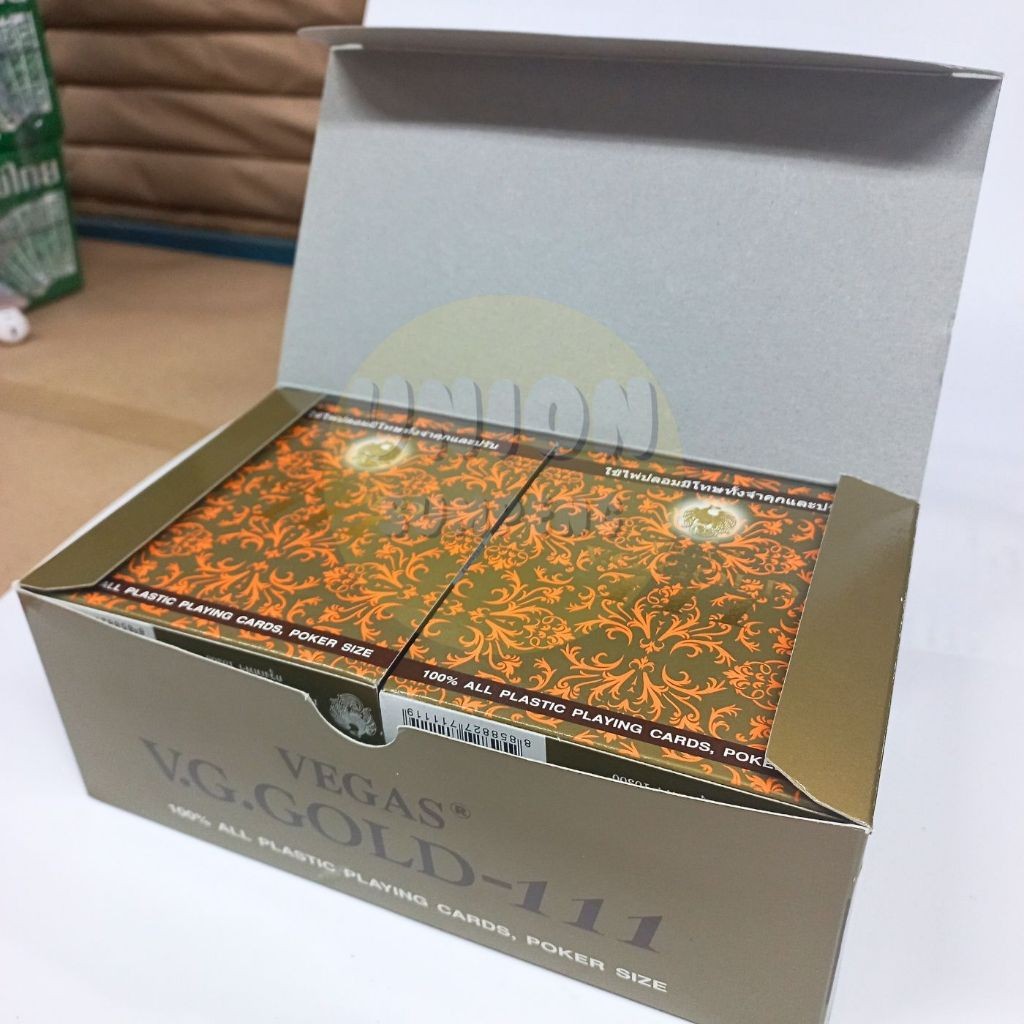 DIY✏️ [ขายยกกล่อง6สำรับ] V.G.111 VEGAS ไพ่พลาสติก ไพ่ขอบทอง อากรถูกต้อง ถูกกฎหมาย (6สำรับ/กล่อง) 111