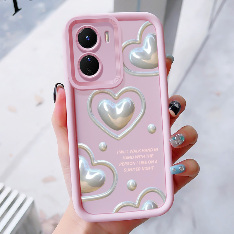 เคสสำหรับ VIVO Y16 Y35 5G Y56 5G เคสโทรศัพท์รูปหัวใจสามสีซิลิโคนกันกระแทก