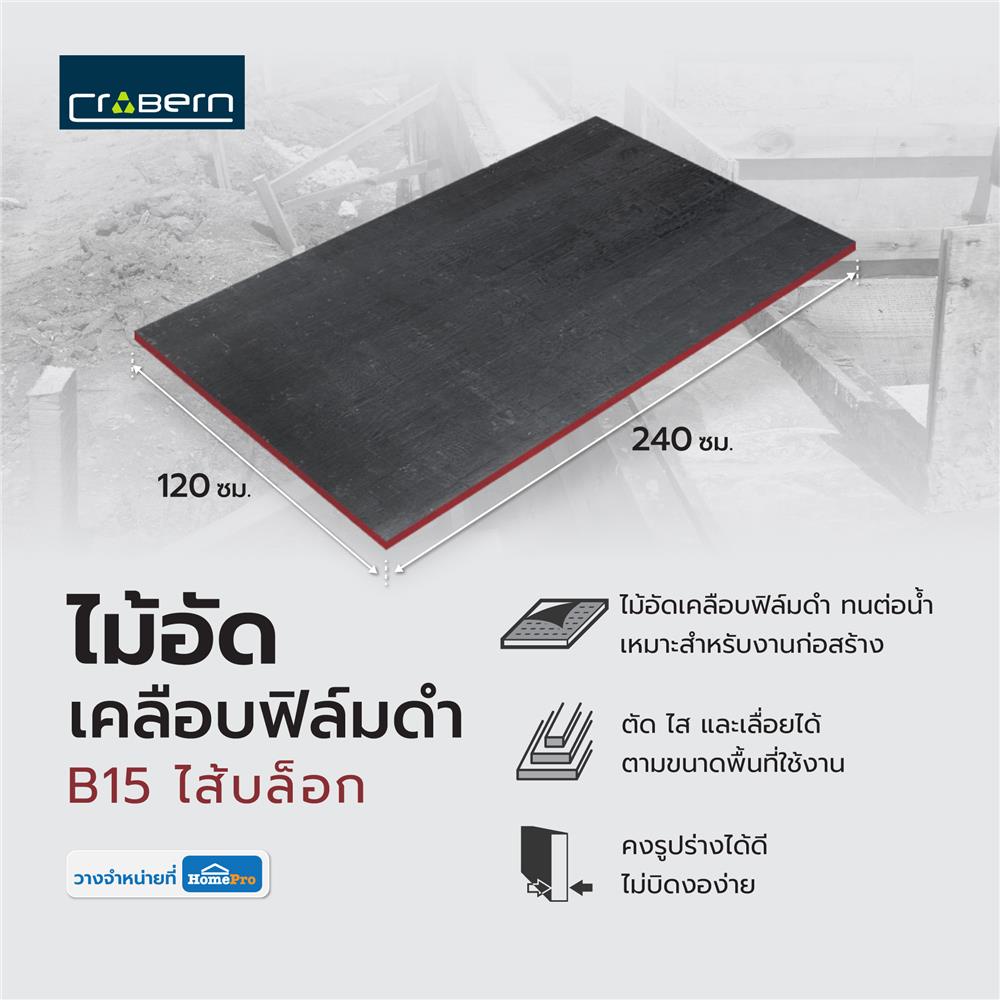 CROBERN ไม้อัดเคลือบฟิล์มดำ B15 ไส้บล็อก 120X240 ซม. จัดส่งโดย HomePro