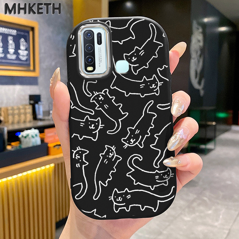 MHKETH เคสสำหรับ VIVO Y50 Y30 Y30i Y51 Y31 Y51A Y53s Y33 Y52 Y52s Y72 5G เคสมือถือลายแมวเส้นส่วนบุคคล