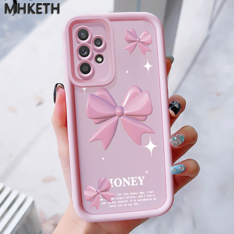 MHKEID เคสสำหรับ Samsung Galaxy A52 5G A52s เคสป้องกันโทรศัพท์ตกลายโบว์สีชมพู