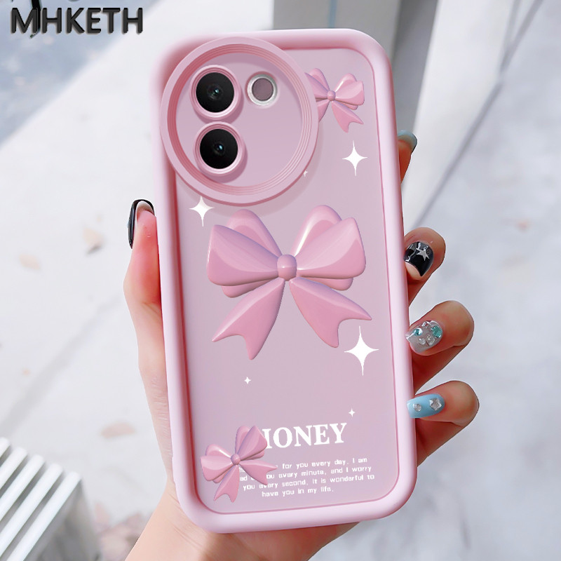 MHKEID เคสสำหรับ VIVO V30E 5G เคสป้องกันโทรศัพท์ตกลายโบว์สีชมพู