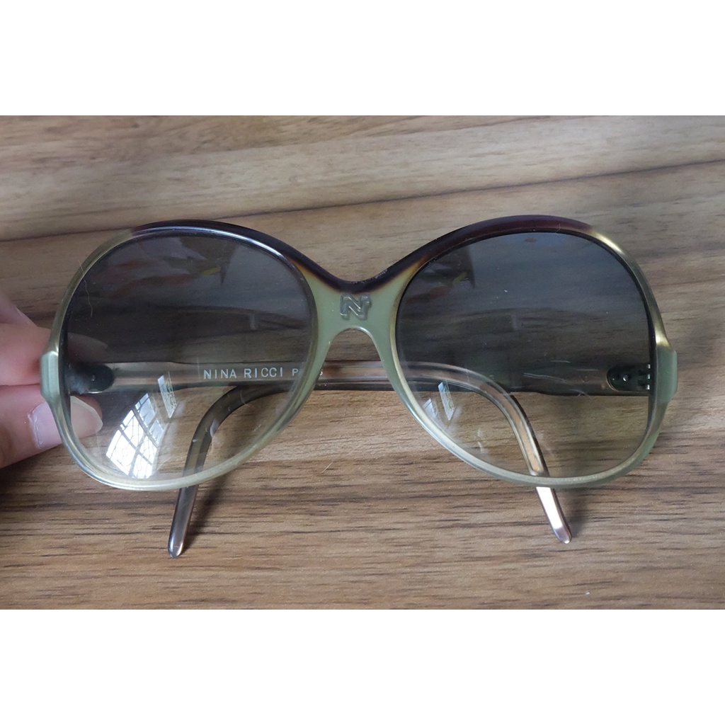 แว่นกันแดด Vintage Nina Ricci France Handmade Sunglasses Size 76/10 143mm สีน้ำตาล/ทอง