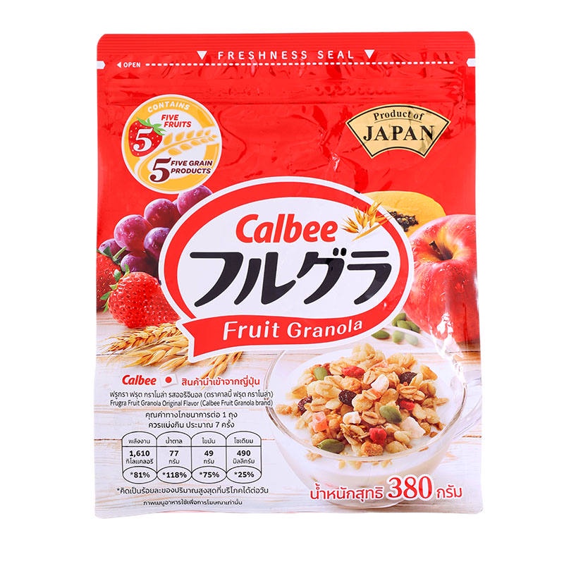🐇 คาลบี้ฟรูกราฟรุตกราโนล่ารสออริจินอล 380กรัม 🌿 4901330747800 🐰 Calbee Frugra Fruit Granola Original