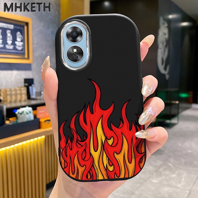 MHKETH เคสสำหรับ OPPO A17 A17K เคสป้องกันการกระแทกเคสซิลิโคนซิลิโคนโทรศัพท์เปลวไฟที่ทันสมัย