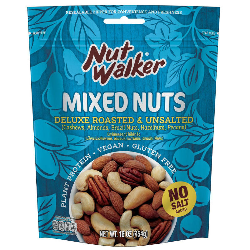 🍉 นัทวอล์คเกอร์มิกซ์นัทเดอลุกซ์ไม่ใส่เกลือ 454กรัม 🍍 Nut Walker Deluxe Roasted Unsalted Mixed Nuts 4