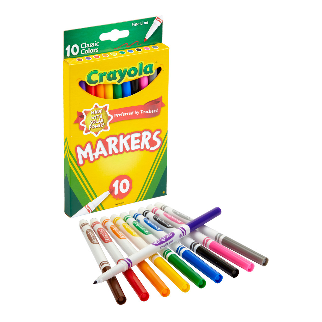 Crayola 10Ct Fine Line Classic Marker เครโยล่า ปากกาสีเมจิก ล้างออกได้ 8สี คลาสสิค 58-7726