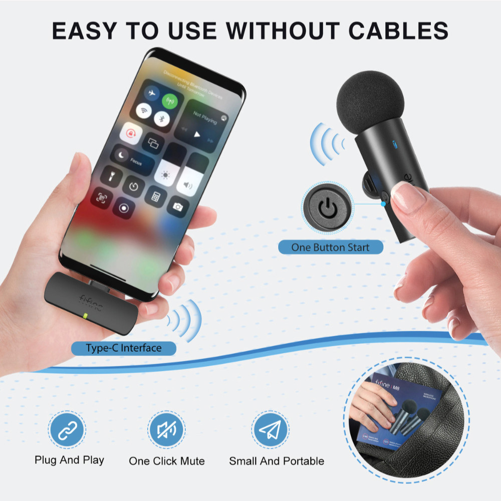 ไมโครโฟนไร้สาย FIFINE M8 DUAL WIRELESS LAPEL สีดำ_8