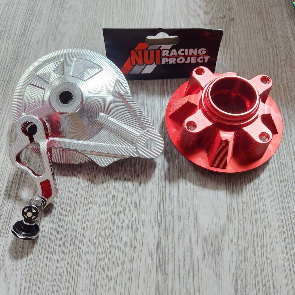 ชุด3ชิ้นCNC ฝาเบรค CNC สีเงิน + ดุมสเตอร์ CNC สีแดง + มือลิงทูโทน แดงตัดเงิน WAVE110i / WAVE125R / W