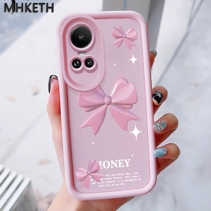 MHKEID เคสสำหรับ OPPO Reno 10 5G Reno 10 Pro 5G Reno 10 Pro Plus เคสป้องกันโทรศัพท์ตกลายโบว์สีชมพู