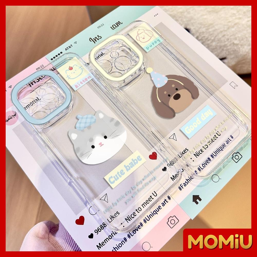 MOMiU - เข้ากันได้สำหรับ เคสไอโฟน11 เคส iphone 16 Pro Max 7Plus XR 12 13 14 15 เคสใส ลูกแมวและลูกสุนัขที่น่ารัก
