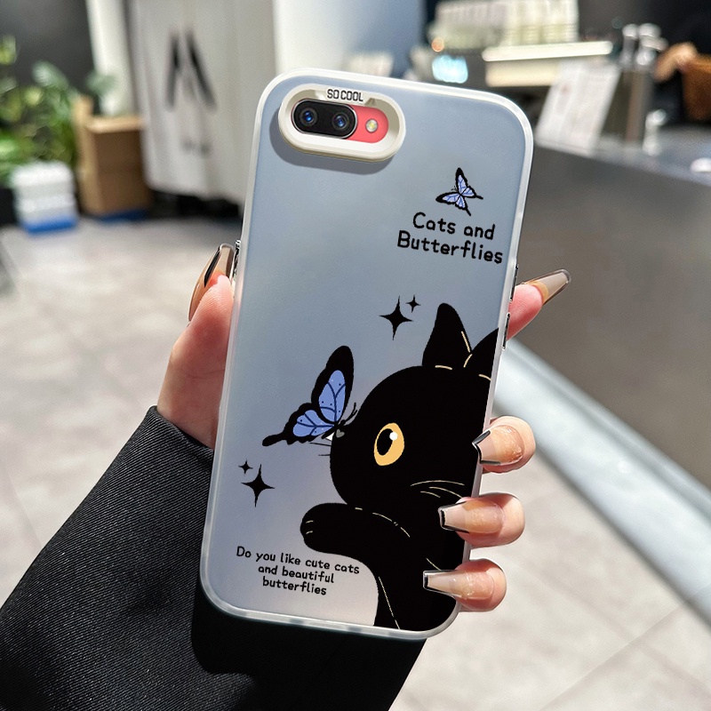 เคสสำหรับ OPPO A5 A3s A12e A7 A5s A12 A12s A11k Realme C1 เคสโทรศัพท์แมวและรูปผีเสื้อ