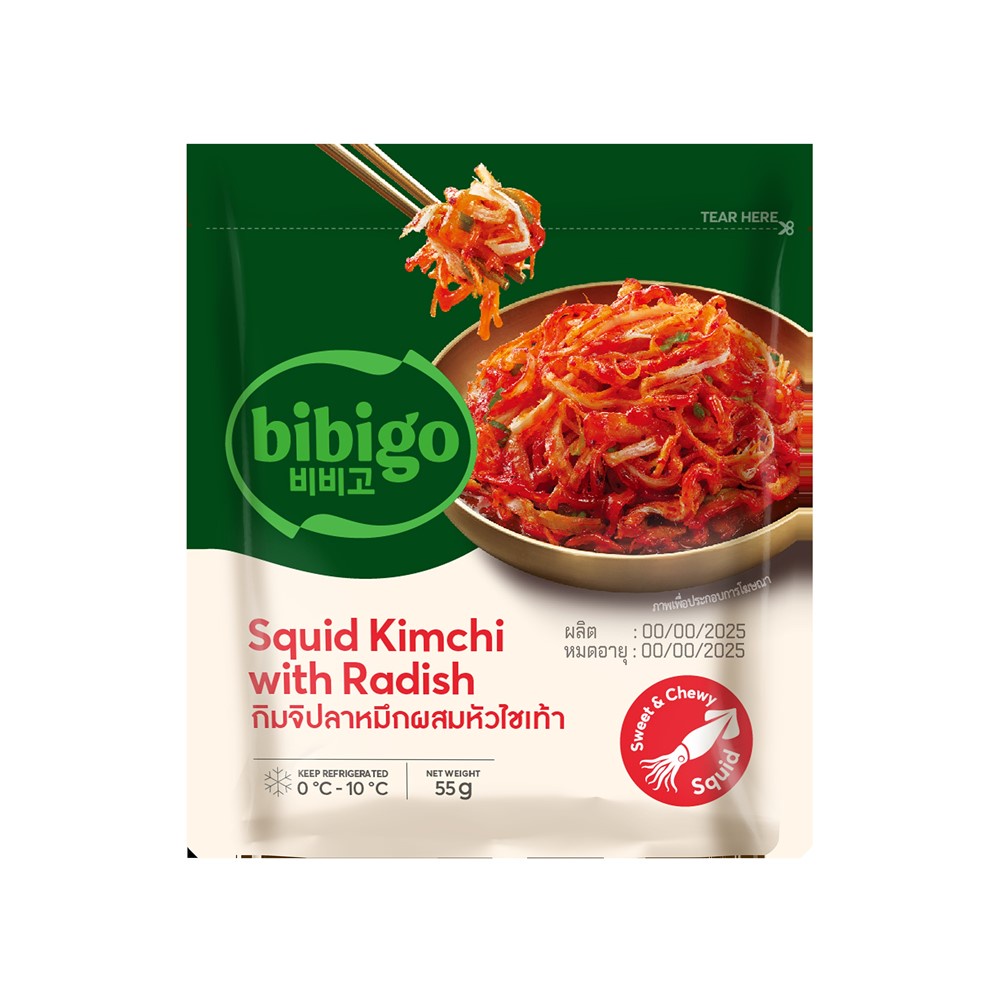 📢 บิบิโก สควิซ กิมจิปลาหมึกผสมหัวไชเท้า 55 กรัม 🌈 BIBIGO SQUID KIMCHI WITH RADISH 55 G. 💦 เครื่องปรุ