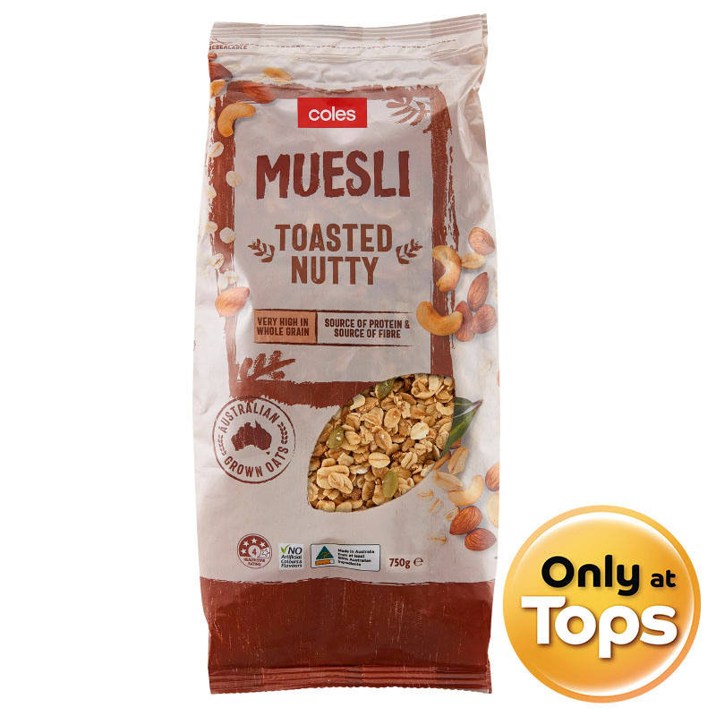 🍉 โคลส์มูสลี่ผสมถั่วอัลมอนด์และเม็ดมะม่วงหิมพานต์ 750กรัม 🍍 Coles Muesli Toasted Nutty 750g. 📌 93106