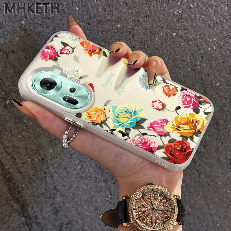 MHKETH เคสสำหรับ OPPO Reno 11 5G Reno 10 5G Reno 10 Pro 5G Reno 8T 5G เคสดอกกุหลาบสีสวยเคสโทรศัพท์มีลาย
