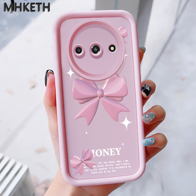 MHKEID เคสสำหรับ Xiaomi Redmi A3 A3X POCO C61 เคสป้องกันโทรศัพท์ตกลายโบว์สีชมพู