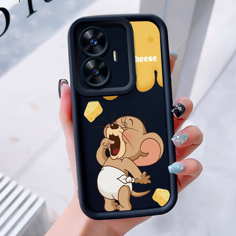 เคสสำหรับ Realme C55 Narzo N55 เคสโทรศัพท์แมวหนูสามสีซิลิโคนกันกระแทก