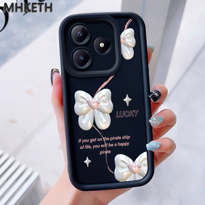 MHKEID เคสสำหรับ Realme C63 C61 Narzo N63 N61 Note 60 Note 60X เคสใหม่เคสซิลิโคนติดโบว์ป้องกันโทรศัพท์ตก