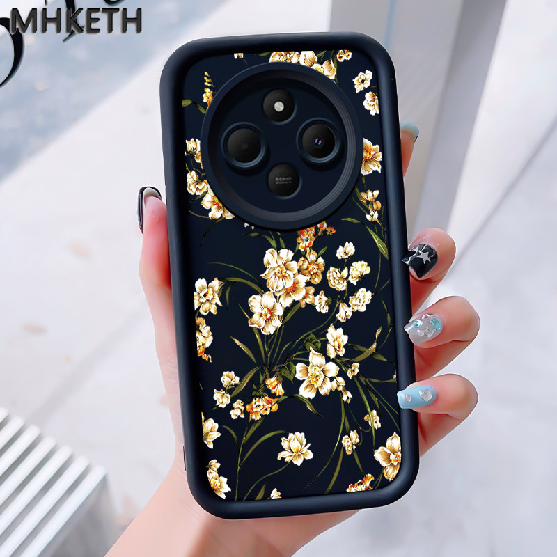 MHKEID เคสสำหรับ Xiaomi Redmi 14C 4G 14C 5G A3 Pro 4G A4 5G POCO C75 เคสซิลิโคนป้องกันการตกลายกล้วยไม้เคสโทรศัพท์มีลาย
