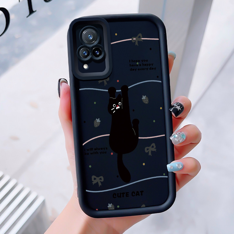 เคสสำหรับ VIVO V21 4G V21 5G เคสโทรศัพท์แมวน่ารักสามสีซิลิโคนกันกระแทก