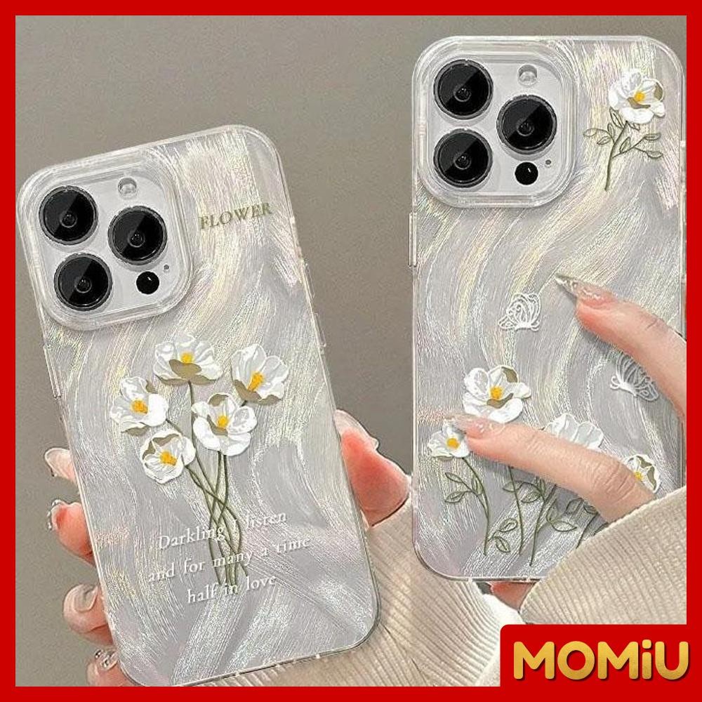 MOMiU - เข้ากันได้สำหรับ เคสไอโฟน11 เคส iphone 16 Pro Max 7Plus XR 12 13 14 15 เลเซอร์ขนนก ดอกไม้ผีเสื้อแสนสวย