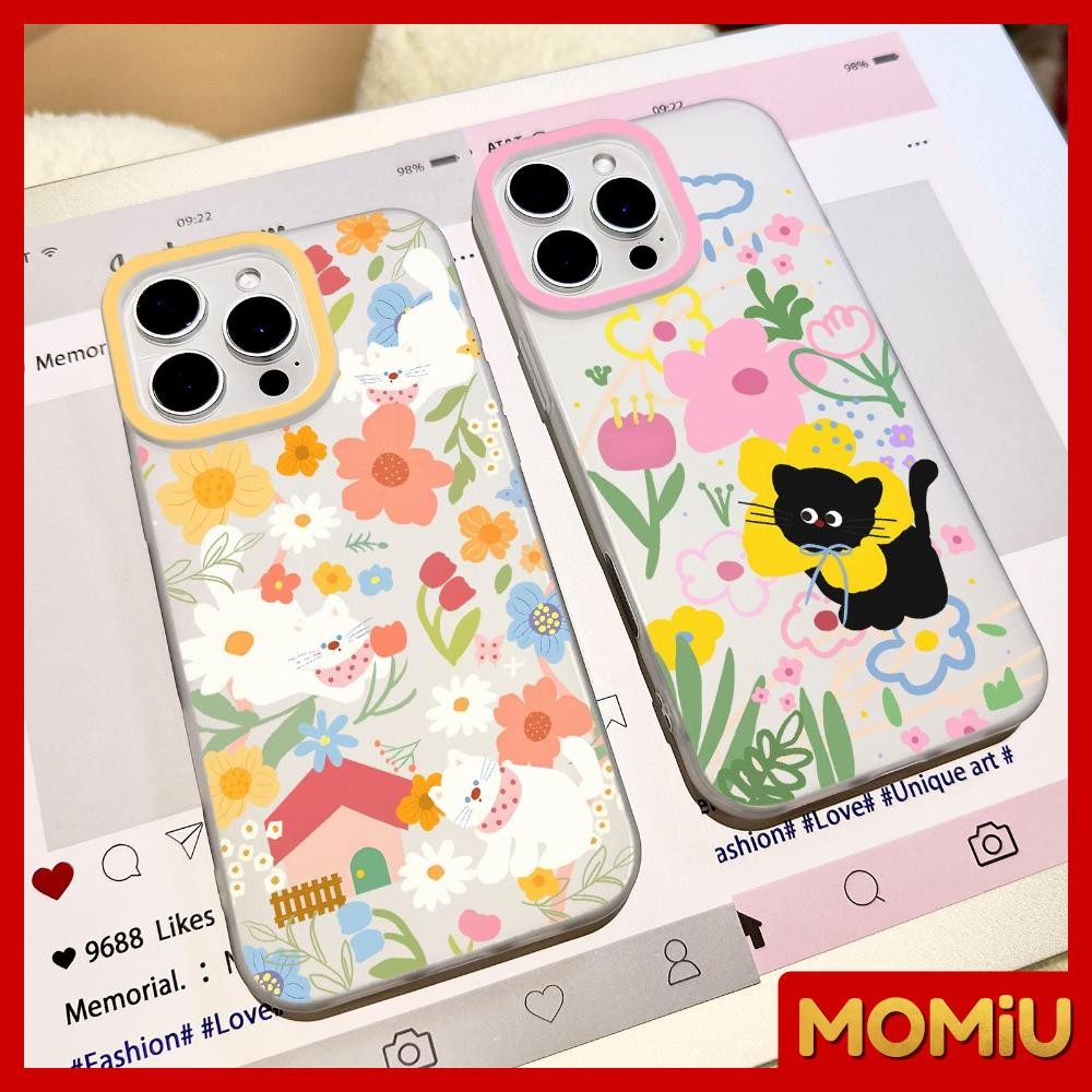 MOMiU - เคลือบด้าน TPU เข้ากันได้สำหรับ เคสไอโฟน11 เคส iphone 16 Pro Max 7Plus XR 12 13 14 15 ลูกแมวดอกไม้สีสันสดใส