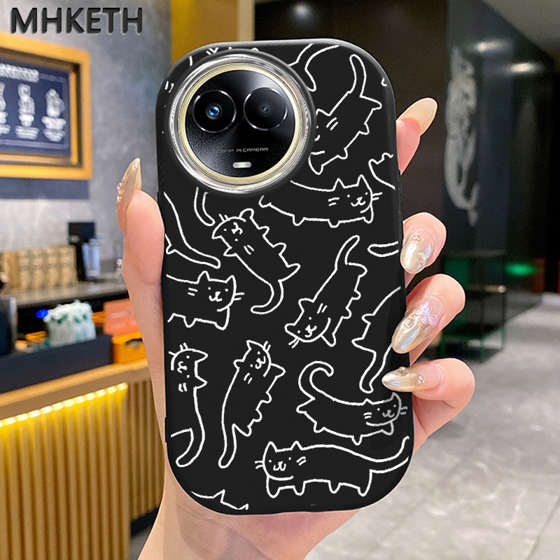 MHKETH เคสสำหรับ Realme 11 5G 11X 5G C67 5G Narzo 60X 5G เคสมือถือลายแมวเส้นส่วนบุคคล