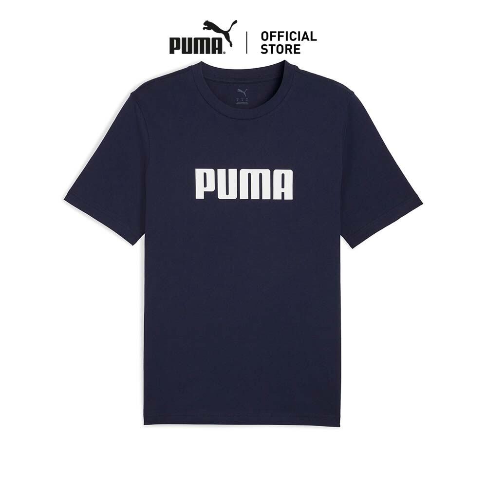 PUMA BASICS - เสื้อยืดโลโก้ Essentials สำหรับผู้ชาย สีฟ้า - 68675906