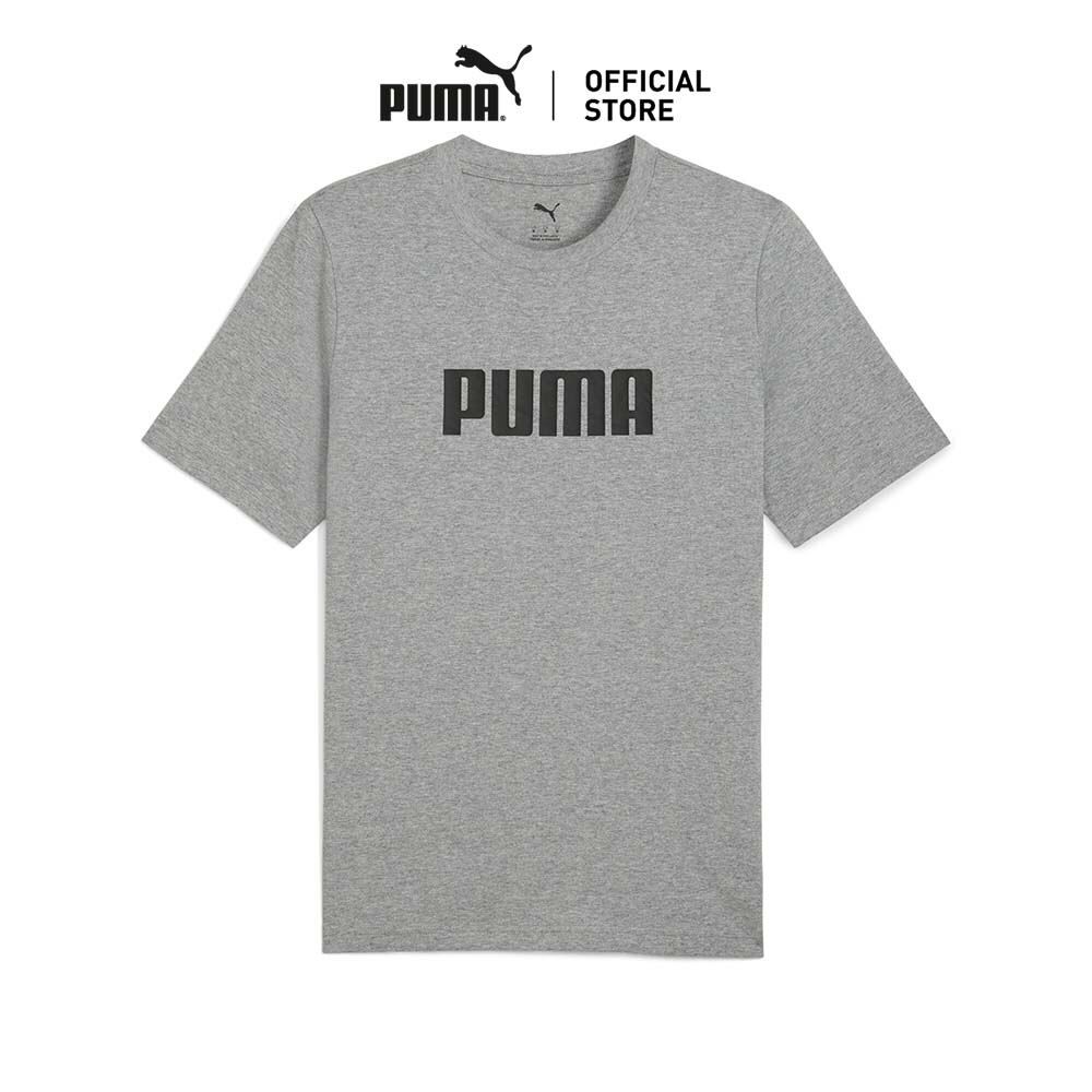 PUMA BASICS - เสื้อยืดโลโก้ Essentials สำหรับผู้ชาย สีเทา - 68675903