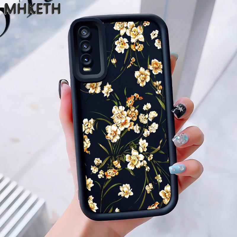 MHKEID เคสสำหรับ VIVO Y20 Y20s Y20i Y20T Y12s Y12a Y30G Y11s เคสซิลิโคนป้องกันการตกลายกล้วยไม้เคสโทรศัพท์มีลาย