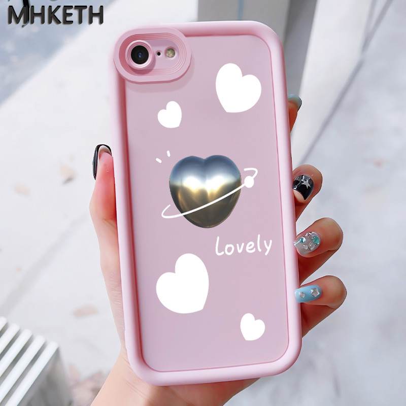 MHKEID เคสสำหรับ iPhone 6 Plus 6s Plus 7 Plus 8 Plus SE 2020 X Xr Xs Max เคสป้องกันโทรศัพท์ตกรูปหัวใจแบบเรียบง่าย