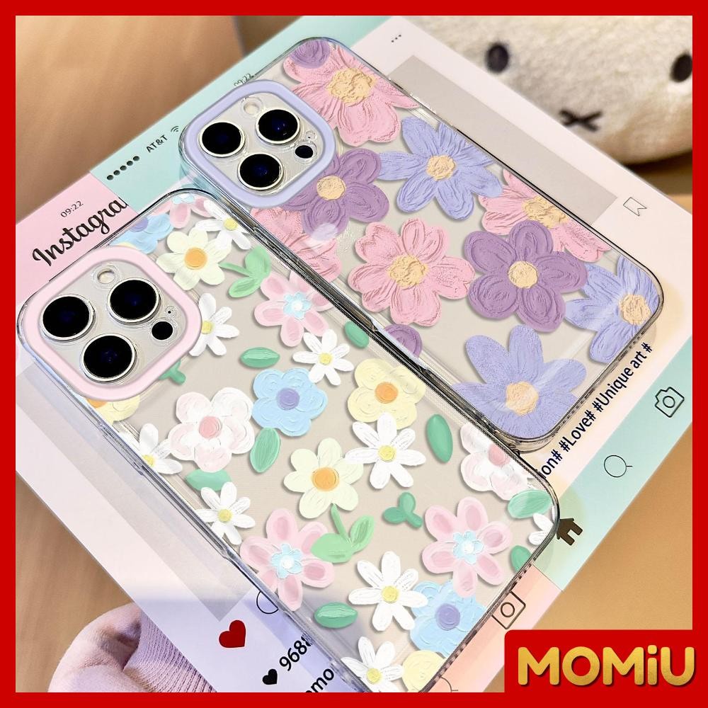 MOMiU - เข้ากันได้สำหรับ เคสไอโฟน11 เคส iphone 16 Pro Max 7Plus XR 12 13 14 15 เคสใส ภาพวาดดอกไม้หลากสี