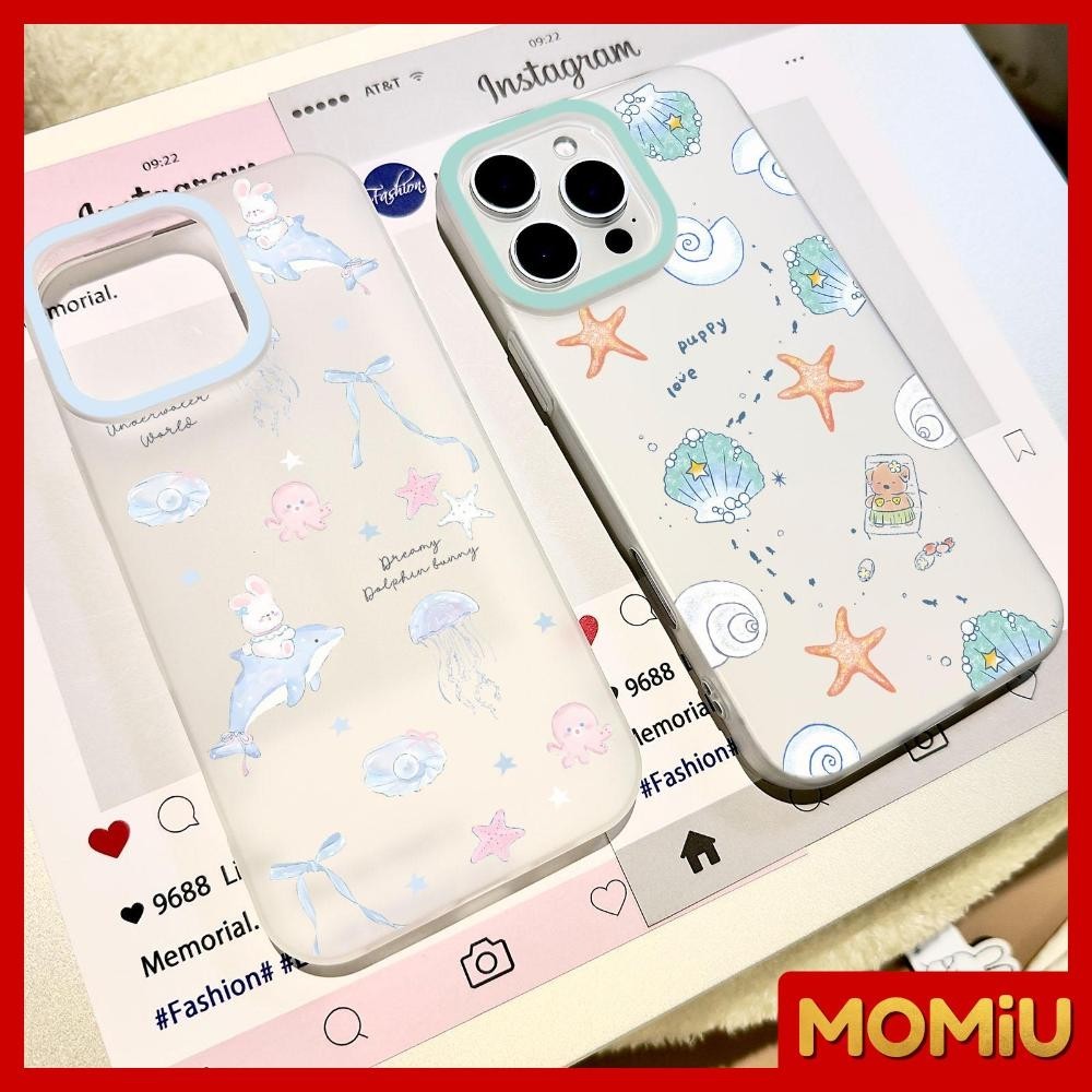 MOMiU - เคลือบด้าน TPU เข้ากันได้สำหรับ เคสไอโฟน11 เคส iphone 16 Pro Max 7Plus XR 12 13 14 15 กระต่ายโลมาสุดน่ารัก