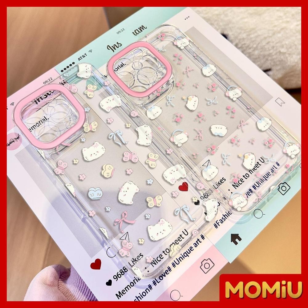 MOMiU - เข้ากันได้สำหรับ เคสไอโฟน11 เคส iphone 16 Pro Max 7Plus XR 12 13 14 15 เคสใส ลูกแมวผีเสื้อน่ารัก