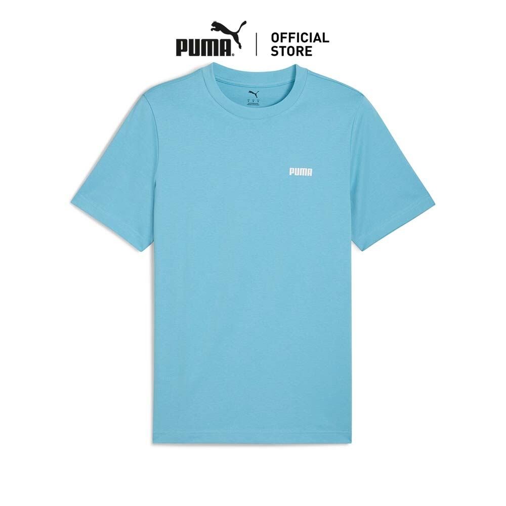 PUMA BASICS - เสื้อยืดคอกลม Essentials โลโก้ขนาดเล็กสำหรับผู้ชาย สีฟ้า - 68676021