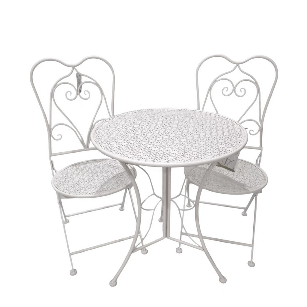 ชุดโต๊ะสนามเหล็กลายฉลุ FONTE รุ่น JSD23267-68 (ชุด 3 ชิ้น) สีขาว