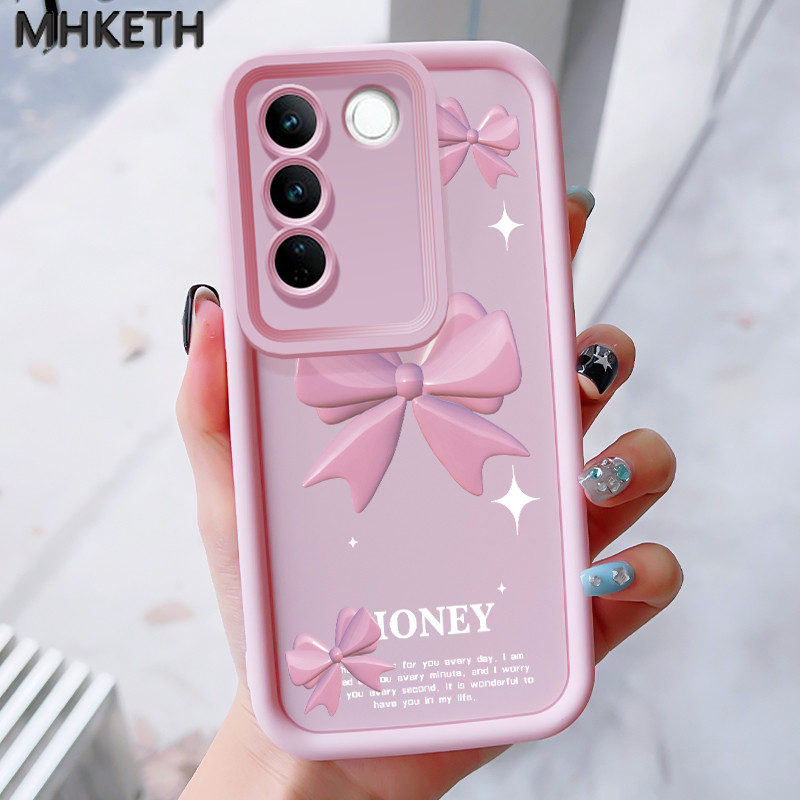 MHKEID เคสสำหรับ VIVO V27 5G V27 Pro 5G S16 5G S16 Pro 5G เคสป้องกันโทรศัพท์ตกลายโบว์สีชมพู