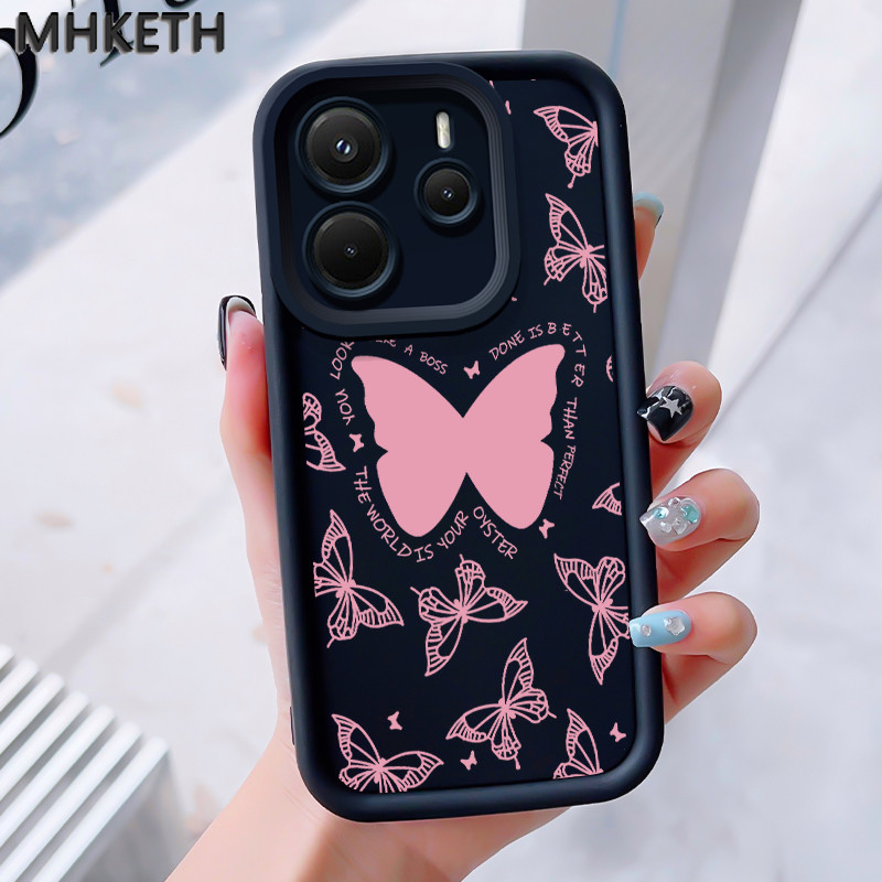 MHKEID เคสสำหรับ Xiaomi Redmi Note 14 4G Note 14 Pro Plus 5G POCO X7 5G X7 Pro 5G เคสโทรศัพท์ผู้หญิงรูปผีเสื้อสีชมพู