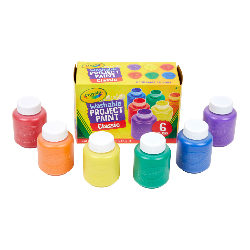 Crayola 6Ct 2oz Washable Project Paint Set เครโยล่า ชุดขวดสีเพ้นท์ สีนีออน 6สี ขนาด 59ml.  54-1204