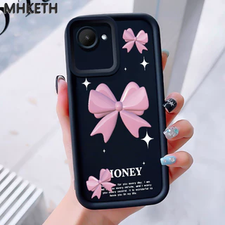 MHKEID เคสสำหรับ Realme C30 C30s Narzo 50i Prime เคสป้องกันโทรศัพท์ตกลายโบว์สีชมพู