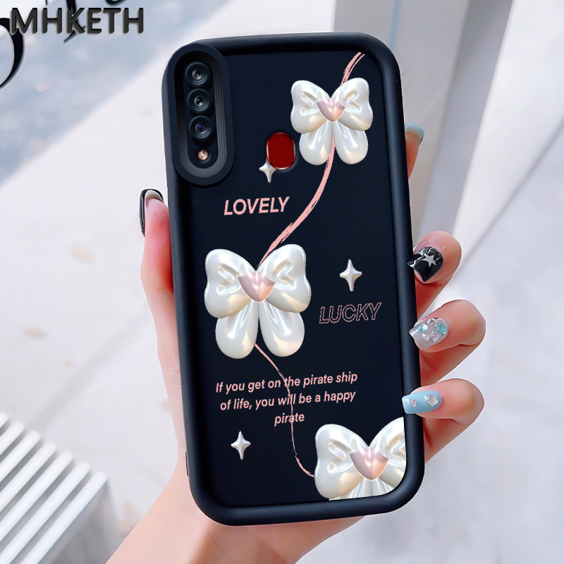 MHKEID เคสสำหรับ Samsung Galaxy A20s เคสใหม่เคสซิลิโคนติดโบว์ป้องกันโทรศัพท์ตก