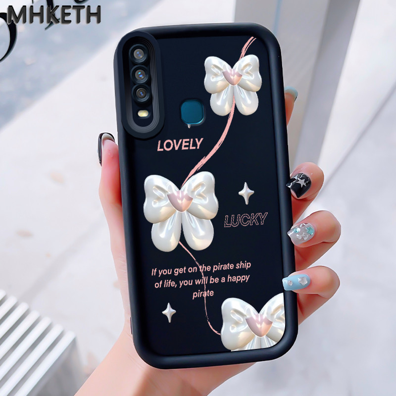 MHKEID เคสสำหรับ VIVO Y17 Y15 Y12 Y12i Y3 Y3s 2020 เคสใหม่เคสซิลิโคนติดโบว์ป้องกันโทรศัพท์ตก