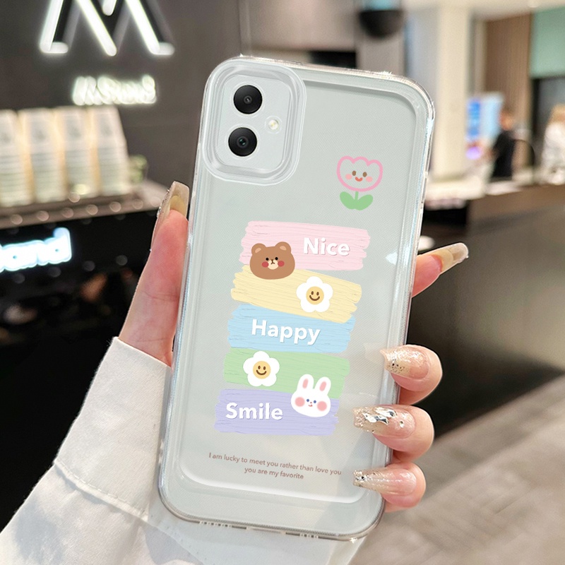 เคสสำหรับ Samsung Galaxy A05 M05 F05 A05s เคสโทรศัพท์หมีกระต่ายสามสีซิลิโคนกันกระแทก