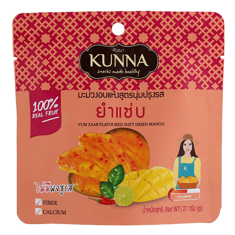 🍉 คันนามะม่วงอบแห้งสูตรนุ่มปรุงรสยำแซ่บ 27กรัม 🍍 Kunna Soft Dried Mango Yum Zabb Flavoured 27g. 📌 88