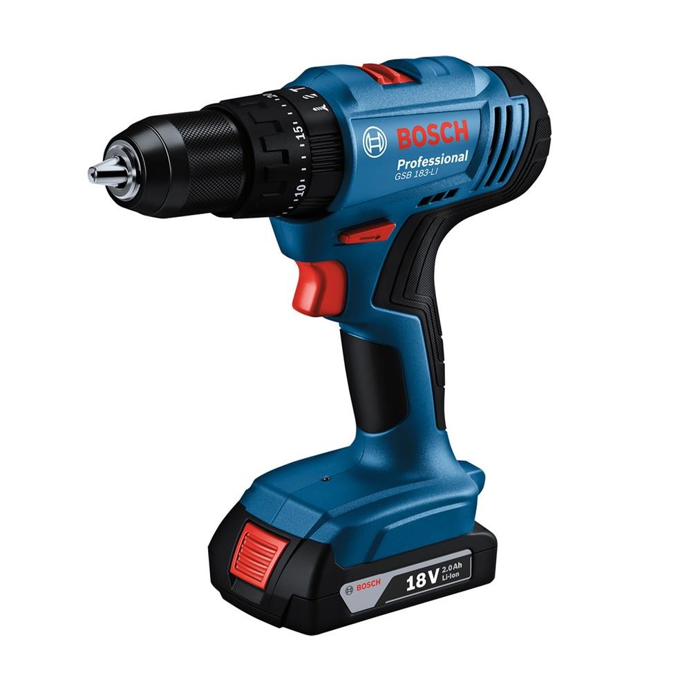 BOSCH สว่านกระแทกไร้สาย (พร้อมแบตเตอรี่) GSB 183-LI 18 โวลต์ จัดส่งโดย HomePro