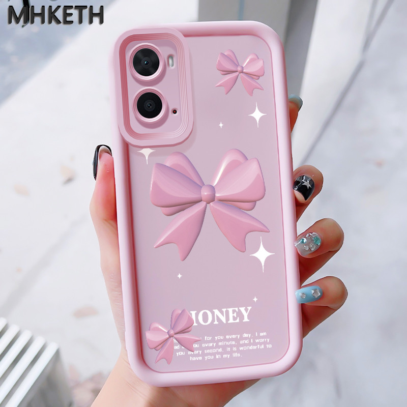 MHKEID เคสสำหรับ OPPO A36 A76 A96 เคสป้องกันโทรศัพท์ตกลายโบว์สีชมพู
